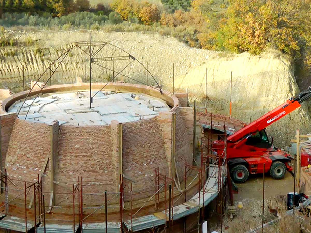 The The Golden Cellar construction in Montalcino countryside in Montalcino countryside