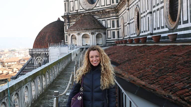 Mindy Poder on a private walk along the terrace of the Florence Cathedral